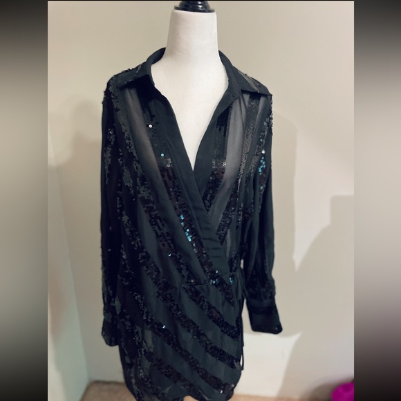 Le Chateau Draped Sequin Blouse Dress - Picture 3 of 5